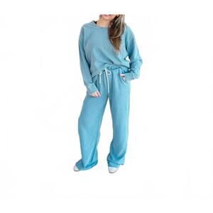 NEW TRES BIEN terry denim drawstring pants in blue